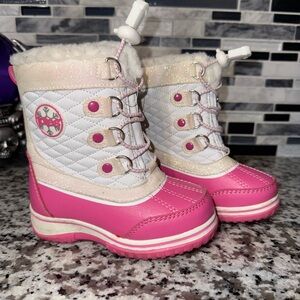 totes Pink and White Kids Snow Boots